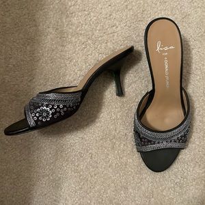 VTG Y2K Donald J Pliner Sequin Peep Toe Kitten Heels silver Dior Style Size 7M
